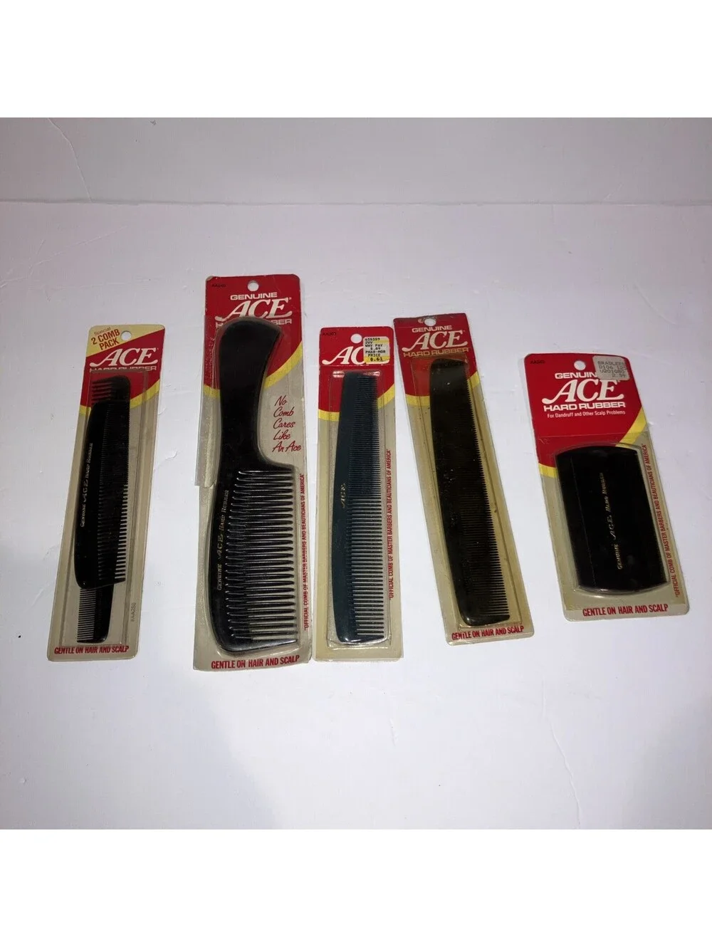 Lot Of 5 Vintage Genuine Ace Hard Rubber Mix Combs OLD NEW STOCK “RARE” 💈 💈